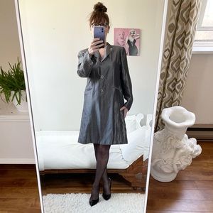 VINTAGE DKNY PEWTER SHIMMER COAT POCKETS LINEN BLEND LINED POCKETS BUTTONS